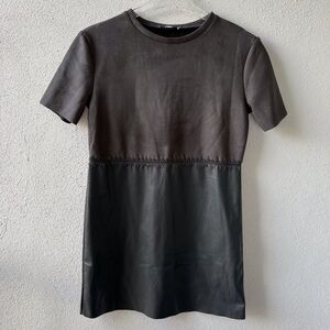 Zara Black Faux Leather Suede Short Sleeve Dress Small Office Party Minimalist